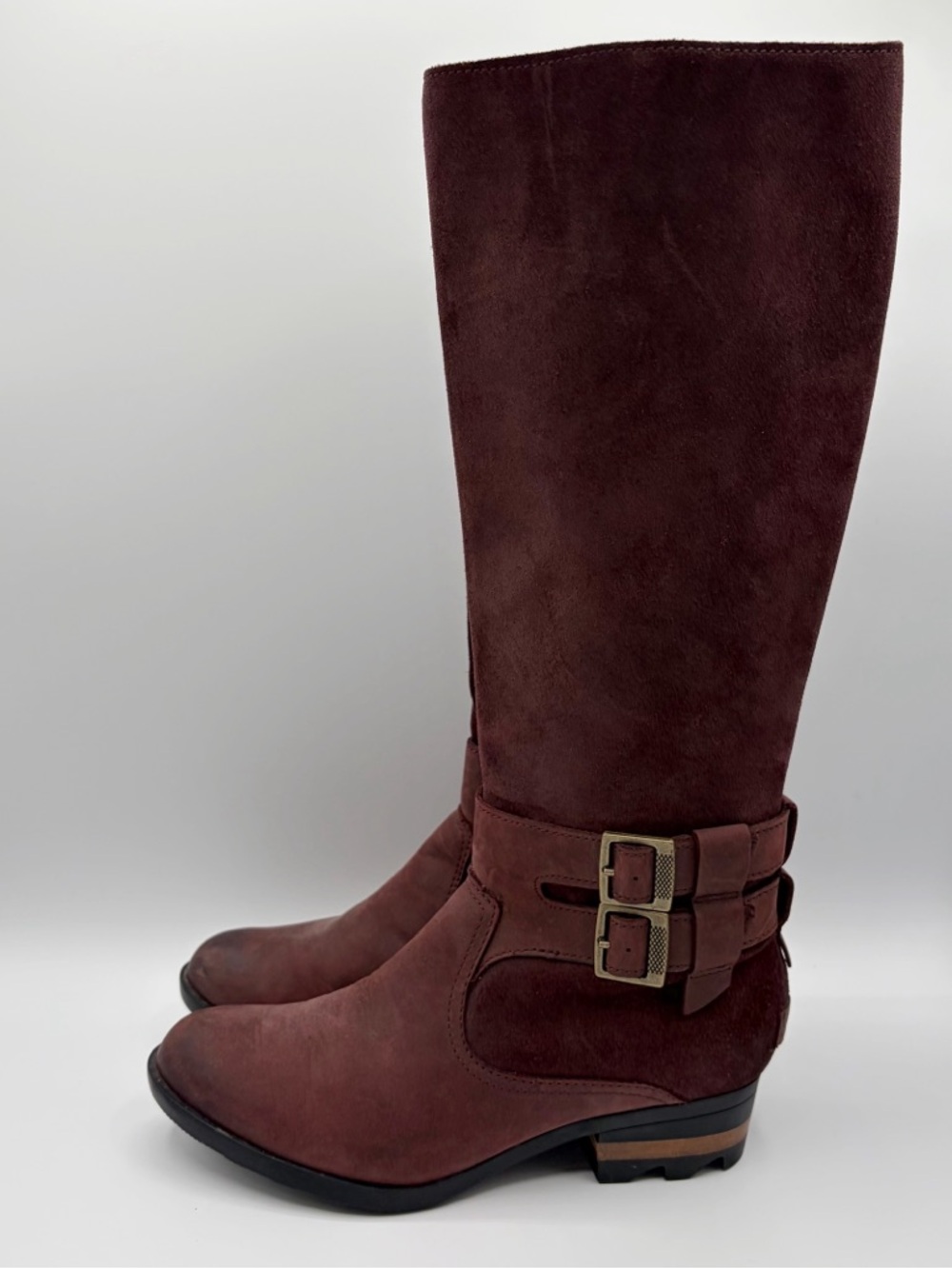 Sorel Lolla Tall II Boots Cattail Burgundy Size 7 Leather Burgundy Buckle Zip Up